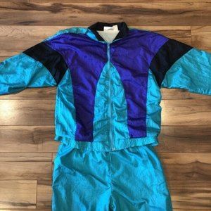 Vtg 1990’s Longstreet WindSuit Track suit Sweatsuit Sz L Teal Purple Black